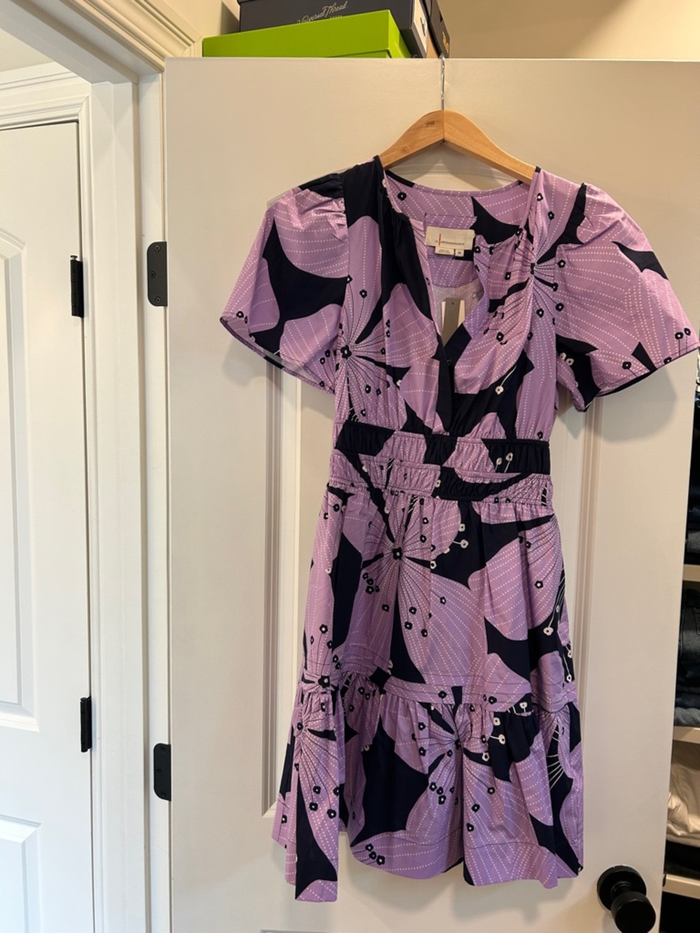 Lilac and navy Floral Fit-and-Flare Dress